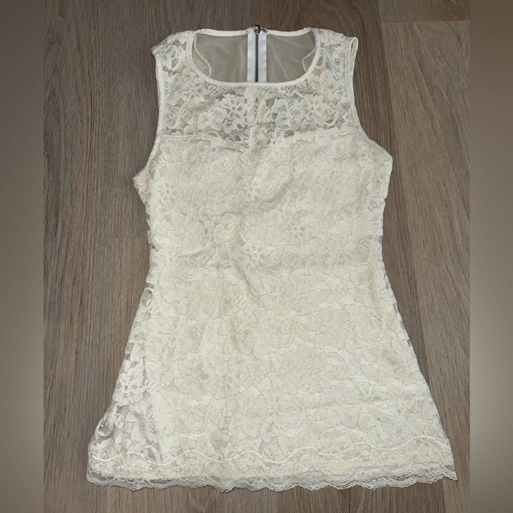 Express Y2K White Floral Lace Tank Top - Size XS